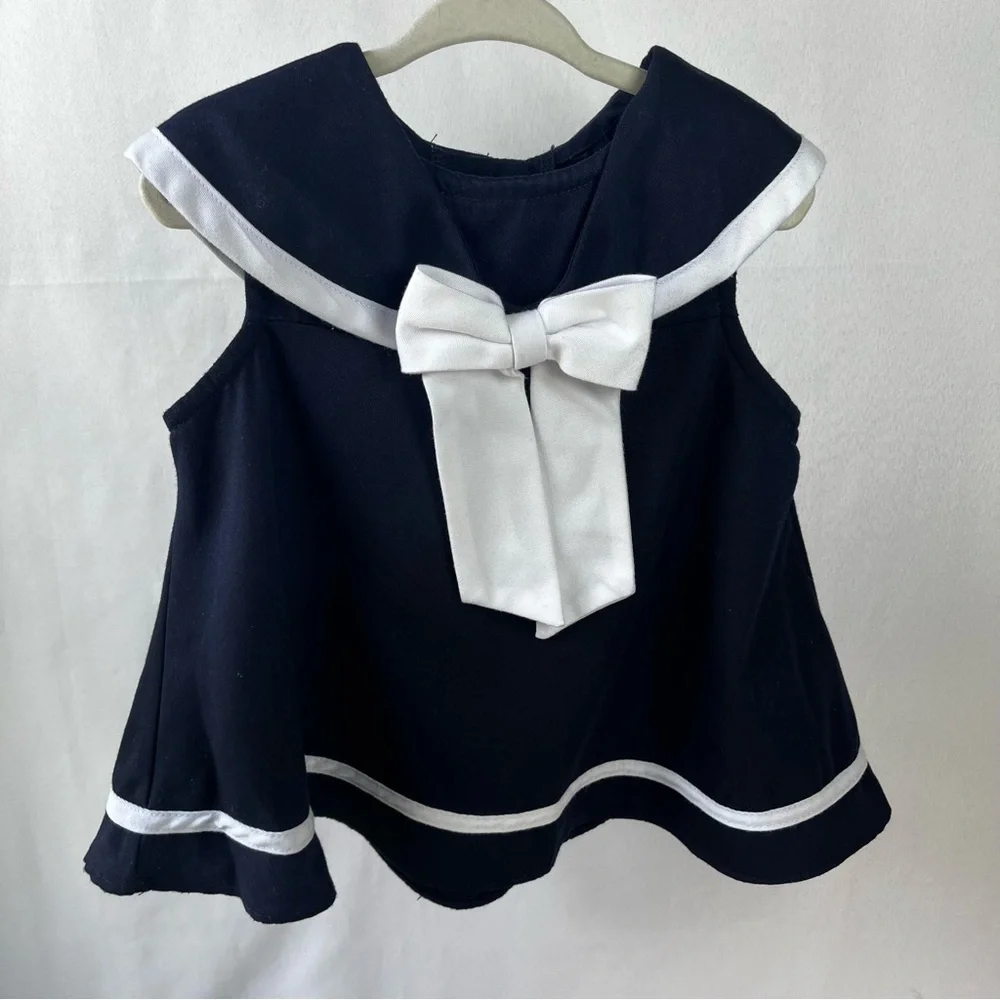 Rare Editions Girl's 4T Navy Sailor Collar Top Large White Bow & Trim